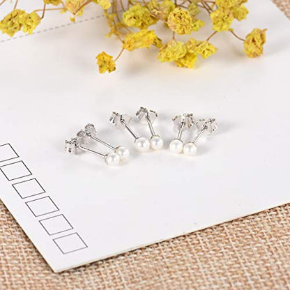 EPIRORA Sterling Silver Stud Earrings for Women Men- 3 Pairs 3mm Tiny Ball Stud Earrings Round CZ Earrings Pearl Earrings Set Cartilage Small Tragus Earrings - style: 3 Pairs-Pearl Earrings