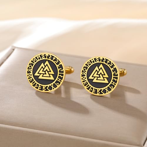 Cufflinks for Men Delicate Stainless Steel Wedding Business Cufflinks Gifts for Groom Husband French Shirt Accessories - style: Interlocked Triangle-Gold