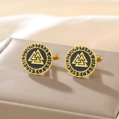Cufflinks for Men Delicate Stainless Steel Wedding Business Cufflinks Gifts for Groom Husband French Shirt Accessories - style: Interlocked Triangle-Gold