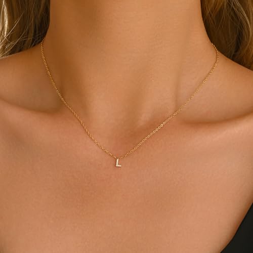 Small Letter Necklace for Women 18K Gold Plated Cubic Zirconia Tiny Initial Necklace Dainty Personalized Name Necklaces - color: Y-Gold