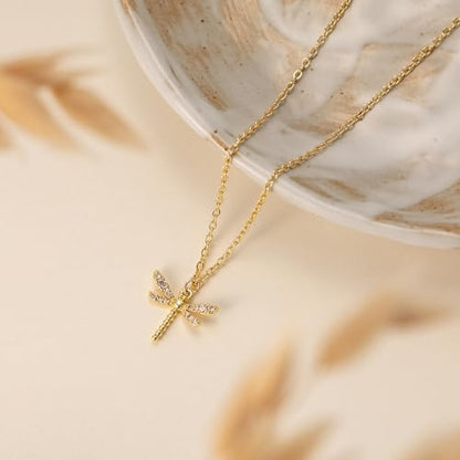 LLWOM Gold Necklace for Women-14k Gold Plated Infinity Necklace Star Of David Necklace Evil Eye Cross Pendants Heart Dainty Gold Necklace For Women - color: Gold-Dragonfly
