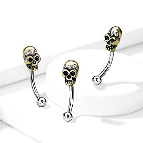Luxe Modz Curved Eyebrow Rings Curved barbell Surgical Steel with Antique gold IP Skull design