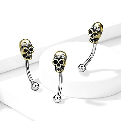 Luxe Modz Curved Eyebrow Rings Curved barbell Surgical Steel with Antique gold IP Skull design