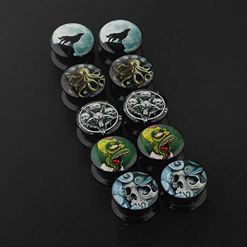 TIANCI FBYJS 5 Pairs Skull Acrylic Ear Gauges Plugs and Tunnels Ear Stretcher Expander Double Flared Screw Plug Piecing - style: 4mm=4g