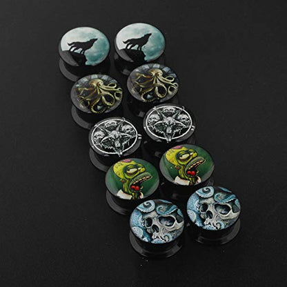 TIANCI FBYJS 5 Pairs Skull Acrylic Ear Gauges Plugs and Tunnels Ear Stretcher Expander Double Flared Screw Plug Piecing - style: 5mm=3g