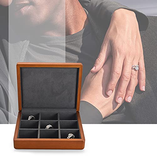 Oirlv Solid Wood Ring Jewelry Box Organizer Earrings Jewelry Drawer Organizer Tray with Lid (Grey 9 Grid Box) - color: Grey 9 Grid Box