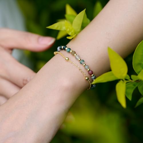 Farfume Crystal Beaded Bracelets for Women 4mm Natural Stone Jewelry Gifts | Natural Beads Gemstone,Handmade,Helper Tool,Yoga Protection,Hypoallergenic,Durability Wear - color: India Agate-Proteceion