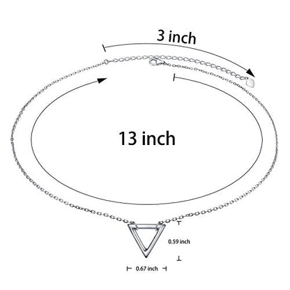 Ladytree S925 Sterling Silver Dainty Simple Choker Necklace,Rolo Chain,Adjustable 13 inches to 16 inches - style: 07_Triangle Choker