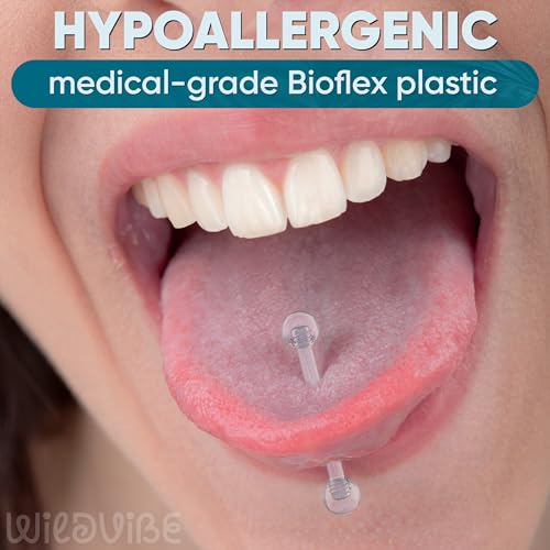 Plastic Tongue Rings For Surgery - Clear Plastic Tongue Rings For Work - Hypoallergenic Straight Barbell Bioflex Ring Piercing Jewelry - Clear Industrial Piercing Jewelry - color: 14G - 18mm (5/16) (11/16)
