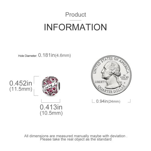 MULA Birthstone Charms 925 Sterling Silver for Bracelets and Necklaces | Dangle Pendants Beads With 5A Cubic Zirconia - Happy Birthday Mothers Day Jewelry - color: July Birthstone