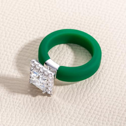 Moissanite Silicone Ring for Women, Promise Ring 925 Sterling Silver, Soft - color: Green