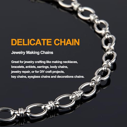 KYUNHOO 2M Oval Circle Chains for Jewelry Making Findings with Connectors | Silver Chain Roll 304 Stainless Steel Jewelry Chain Spool for Jewelry Making Supplies - color: Circle Silver