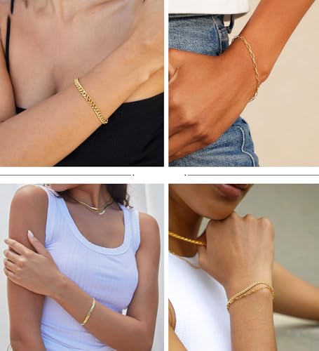 Gold Bracelets Sets for Women Waterproof | Non Tarnish Gold Plated Cuban Paperclip Link Chain Stackable，Trendy Jewelry Accessories Gifts for Women - style: 6Pcs BRACELET SET-07