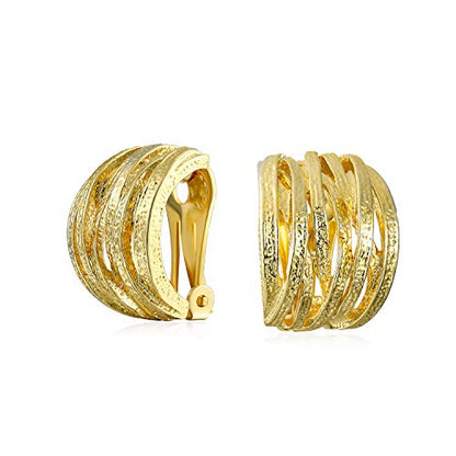 Bling Jewelry Casual Wide Criss Cross Clip On Earrings For Women Lightweight Non Pierced Ears Rhodium Plated Rose Yellow Gold Plated - color: Gold