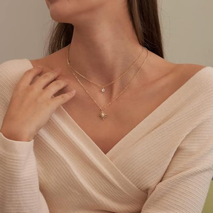 NECOCY Layered Gold Necklaces for Women Dainty Chokers Necklace Silmple Stackable Cubic Zirconia Necklace Non Tarnish Vacation Jewelry Trendy Gifts for Women - style: Layered chain CZ Sun