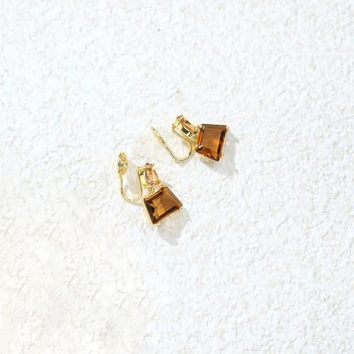 Flyonce Brown Earrings for Women, Sparkly Rhinestone Crystal Hypoallergenic Simple Dainty Small Triangle Drop Dangle Earring for Formal Summer Holiday - style: Clip-on