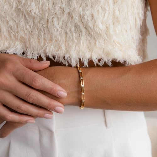 Bangle Bracelets for Women, Dainty Delicate Stacking CZ Diamond Bracelet, 18K Gold Plated Silver, Gold Jewelry, Mother’s Day Gifts for Mom - style: 01-Gold Lace Diamond