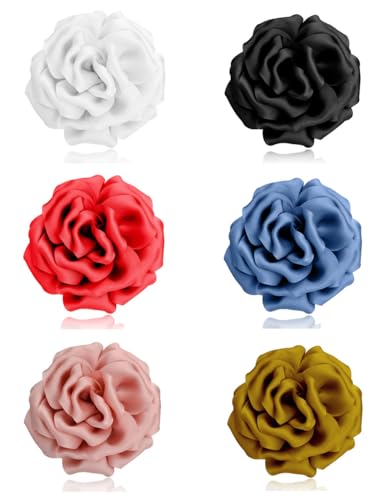 Tornito 6Pcs Rose Brooch and Pin Fabric Flower Lapel Pin Hair Clip Hat Pin Wedding Party Dance Banquet Dress Clothes Accessories for Women Yellow White Red Black Blue Green Pink Khaki Tone 10cm 12cm - color: red black yellow whitepink blue, size: 3.94 Inc
