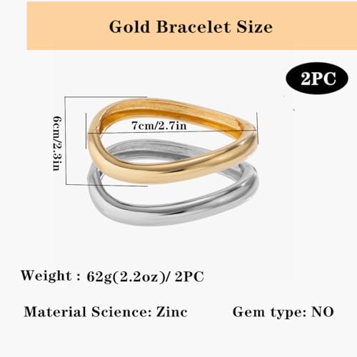 Chunky Gold Bangles Bracelets for Women Trendy Stack Statement Bangle Irregular Cuff Bracelets Fashion Jewelry Gift - color: Gold2+Silver2