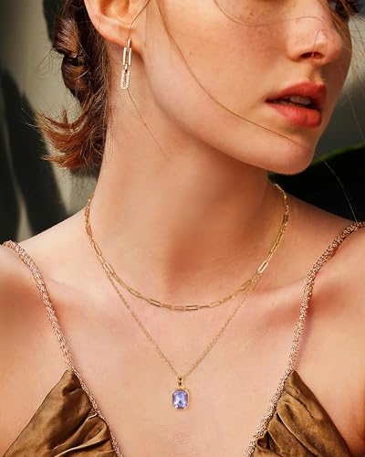 Gold Layered Necklaces for Women, 18k Gold Plated Crystal Necklace Paperclip Choker Emerald Green Jewelry for Women Gifts - color: Purple