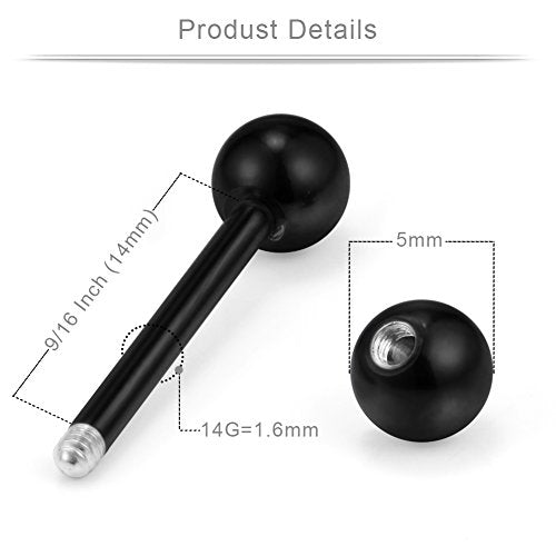14G 9/16Inch Crystal Ball Nipple Tongue Shield Ring Barbell Body Piercing Jewelry Retainer 8-14PCS - color: 8PCS - Black