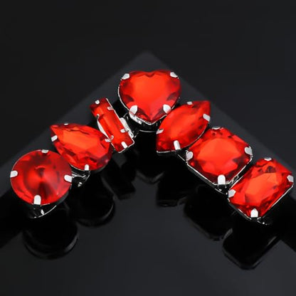 FUTIMELY 7Pcs Exaggerated Chunky Large Rhinestone Ring Set,Glitter Heart Square Oval Teardrop Knuckle Rings,Unique Red Crystal Open Rings Pack Cocktail Jewelry - color: Red