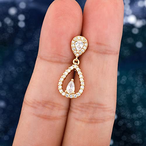 Top Down Belly Button Rings 14g Cute CZ Heart Belly Button Rings for Women Dangle Tear Drop Belly Ring Belly Piercing Jewelry - color: Gold