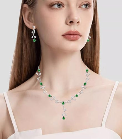 CSY Elegant Bridal Jewelry Sets Clear Cubic Zirconia Wedding Necklace Earrings Bracelet Set for Birdes Bridesmaids CZ Prom Jewelry - color: Green-Necklace Earrings Bracelet