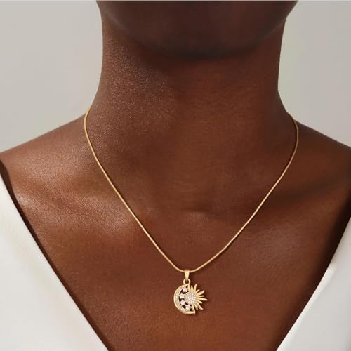 CHESKY Layered Necklaces for Women Trendy, Dainty 14k Gold Plated Pendant Necklace Layering Necklace for Women Non Tarnish Hypoallergenic Sun Gold Necklace Stack Gold Jewelry for Women Gifts - style: SunMoon-CZ