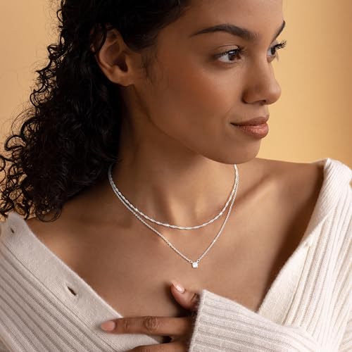 Dainty 14K Gold Plated/Silver Cubic Zirconia Diamond Necklaces for Women,Simple CZ Layered Gold Silver Necklaces Stack Trendy Jewelry Gifts - style: Layered Chain CZ-Silver