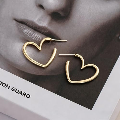 Gold Heart Hoop Earrings for Women Trendy Silver Post Earring Jewelry Gifts | Hypoallergenic Heart Earrings - color: Gold Heart