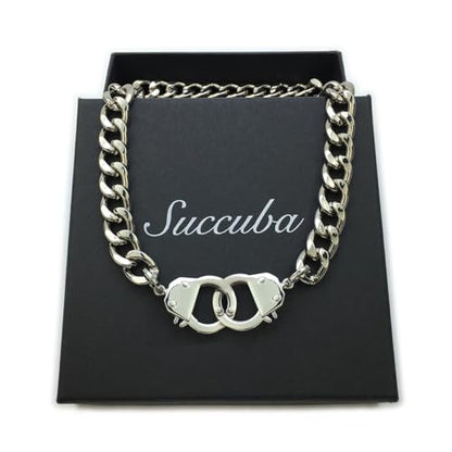 Succuba Stainless Steel Handcuff Choker Necklace Chain Pendant Choker Collar Necklace for Women and Men from 16 to 24 Inches with Box - color: G, size: 16 Inches