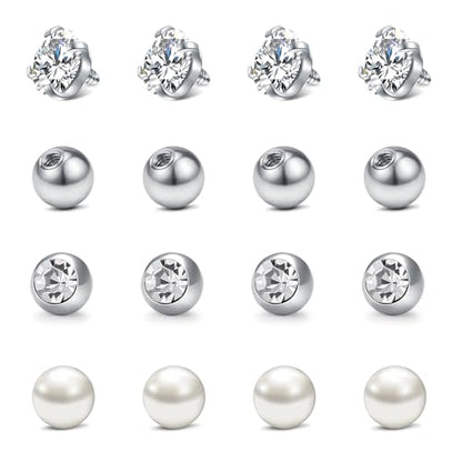 QWALIT 16gauge 14gauge Stainless Steel Replacement Balls for Lip Studs Labret Earrings Piercing Jewelry Septum Rings Externally Threaded Plastic Balls 3mm - 8mm - color: Set C1-14g -mix threaded balls pearls 5mm