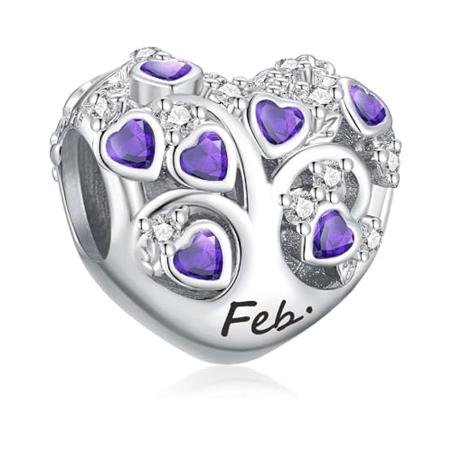Birthstone Charms for Heart Dangle Charms for Bracelets and Necklaces, Birthday Mother's Day Christmas Jewelry Gifts For Women - color: February
