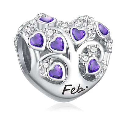 Birthstone Charms for Heart Dangle Charms for Bracelets and Necklaces, Birthday Mother's Day Christmas Jewelry Gifts For Women - color: February