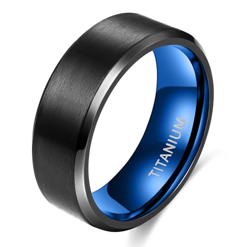 TIGRADE Titanium Rings 4MM 6MM 8MM 10MM Wedding Band in Comfort Fit Matte for Men Women Size 3-15 - color: black-blue 8mm