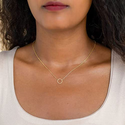 HANLI 14K Gold Plated Necklaces for Women - Dainty Butterfly, Star of David, Moon and Star, Sun, Lotus, Infinity, Hummingbird, Bee,Boots,Chill,Sunflower Pendant Designs - Elegant Jewelry for Women - color: Circle CZ