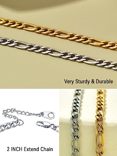 FaithHeart Waterproof Ankle Bracelets for Women, 1/2/3Pcs Non Tarnish Stainless Steel Layered Anklet Set Paperclip Figaro Cuban Link Chain Dainty Summer Beach Jewelry Gift Adjustable Size - style: g.Figaro - Silver