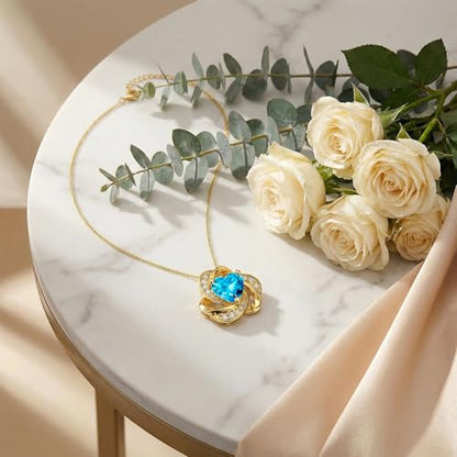 Midari 18K Gold Love Knot Necklace Love Knot Pendant Necklace with 12 Months Birthstones I Love You Forever Jewelry Gifts for Women Mom Her - color: 03-March