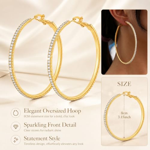Big Chunky Gold Hoop Earrings for Women Beaded Large Statement Earrings Lightweight Fashion Jewelry Daily Wear Party Gift - color: D2:gold hoop 8cm