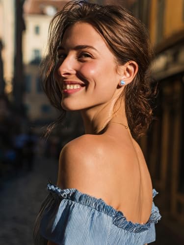 Bestyle Authentic 925 Sterling Silver 2 Carat Birthstone Earrings for Women, More Sparkle Heart/Round Solitaire Diamond Studs Earrings, Great Birthday/Christmas/Anniversary Jewelry for Wife Mother - color: 03. Mar. Aquamarine-Heart