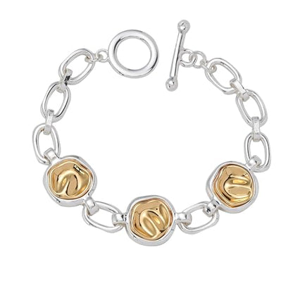 14K Gold & Silver Plated Lightweight Link Bracelet for Women | Stackable Bracelets ,14K Gold Plated Bracelets with CZ,Lightweight Trendy Chain Bracelet Jewelry Gift - style: round&silver chain