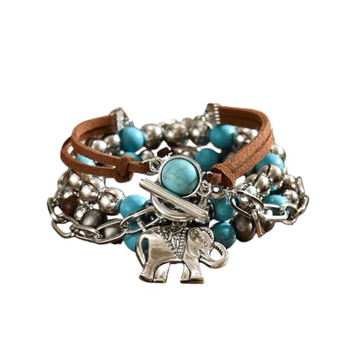 LOTSOF Western Turquoise Beaded Bracelet, Chic Stack Beaded Western Style for Country Concerts, Cowgirl Outfits & Boho Jewelry - color: Elephant Style