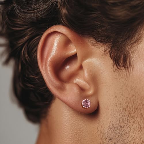 Zircon Flat Back Screw Hypoallergenic Surgical Steel Stud Earrings - color: Rosy Pink, size: 1ct - 0.24 Inch (6mm), None Gift Box