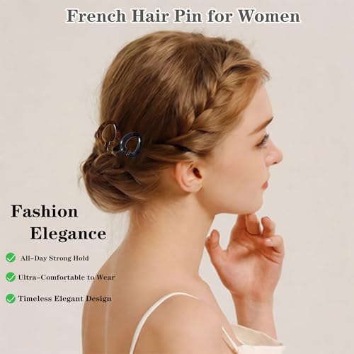 3 PCS Prestige French Hair Pin for Women Prestige Hair Pin for Thin Thick Hair Double-Notch Locking Mechanism Anti-Loosening Women Hair Accessories Valentine's Day Gifts - color: red