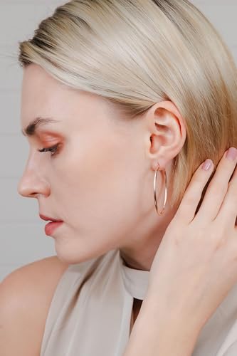 Hoops & Loops 925 Sterling Silver 2mm Oval Click-Top Hoop Earrings for Women, Men 15mm 20mm 25mm 30mm 35mm 40mm, Hypoallergenic Silver, 14k Yellow Gold, Rose Gold Flash Plate, Black - color: Rose Gold, size: 30mm (1.2'')