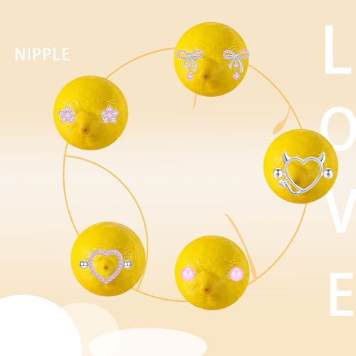 TIANCI FBYJS 6 Pairs 14G Nipple Rings for Women 316L Stainless Steel Heart Bow CZ Flower Barbell Nipple Rings Set Cute Nipplerings Piercing Jewelry - color: pink
