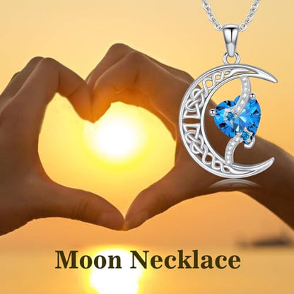 TOUPOP Moon and Star Birthstone Necklace for Women 925 Sterling Silver Celtic Moon Jewelry Birthday Mothers Day Gifts for Mom Wife Her - color: 12-December-Topaz
