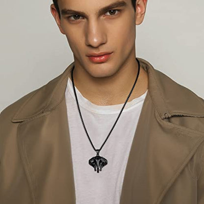 GOLDCHIC JEWELRY Africa Map Necklace for Men, Stainless Steel African Tribal/Egyptian Eye of Horus/I LOVE AFRICA/Elephant Map Hiphop Jewelry Unisex with 22'+2'Adjustable Chain - color: 3D Elephant - Black, style: No Customization