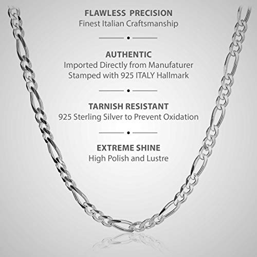 KEZEF Men's 9mm 200 Gauge Figaro Chain Solid .925 Sterling Silver Bracelet